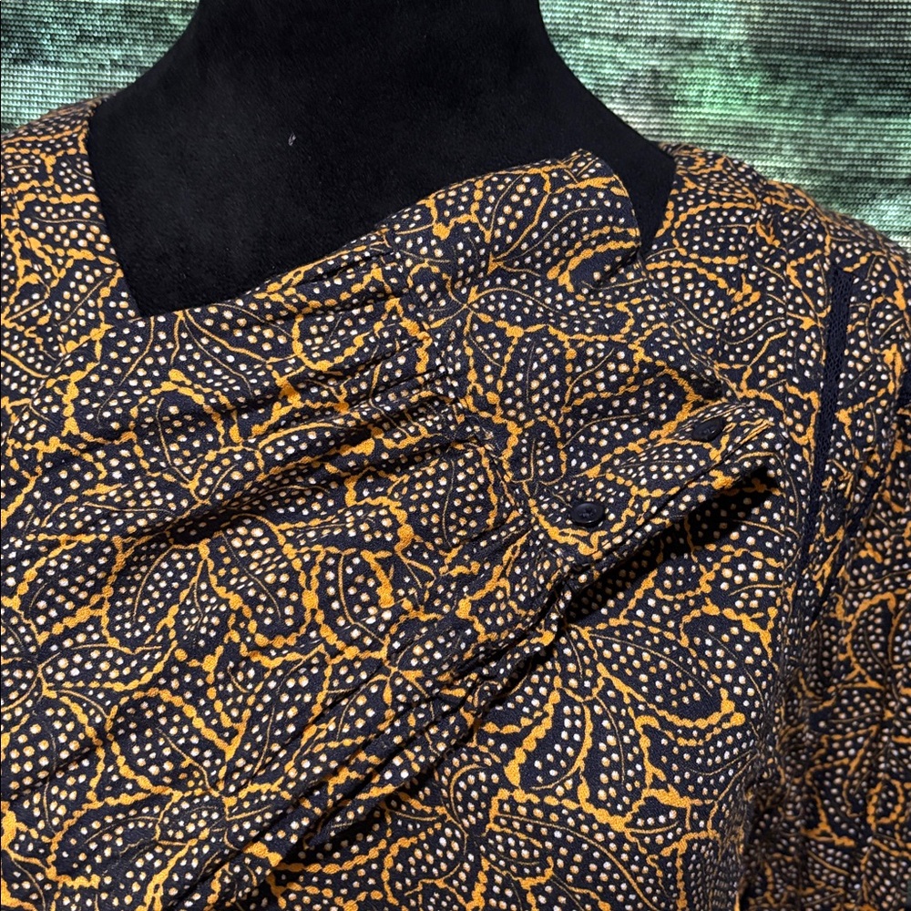 Hinge Women’s Blue & Orange Floral Print LS V-Neck Lace Accent Blouse‎ SZ XL - Picture 4 of 9
